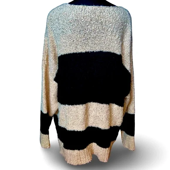 Dear John Adrien V Neck Sweater Black Crème Stripe Size XL - Picture 7 of 8